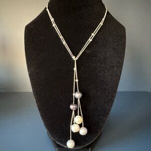 Faux Pearl Lariat Necklace